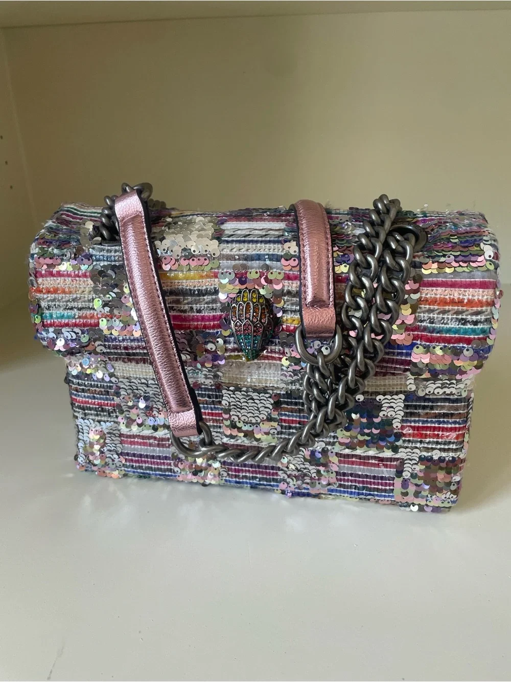 Kurt Geiger Multicolor Sequin Shoulder Bag with Pink Strap